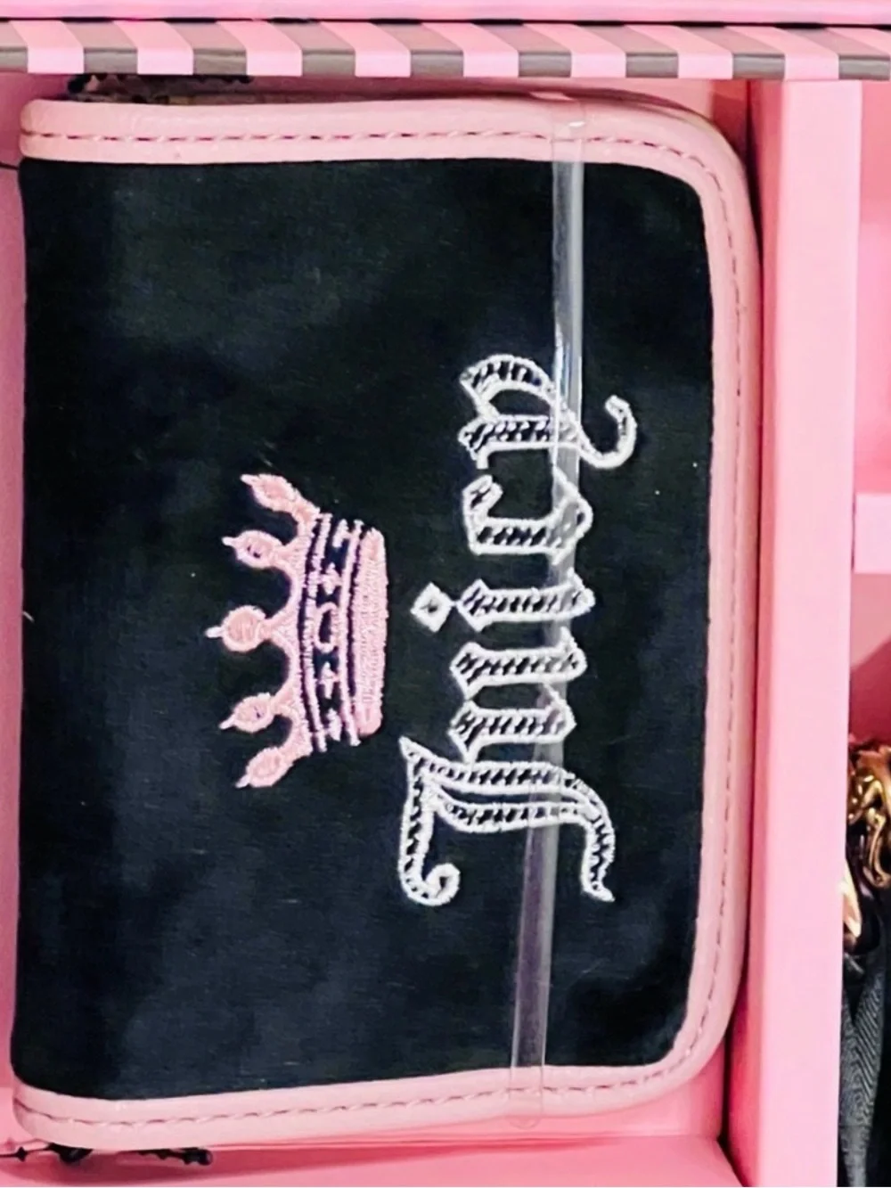 Juicy Couture Black and Pink Crossbody Bag with Gold Crest